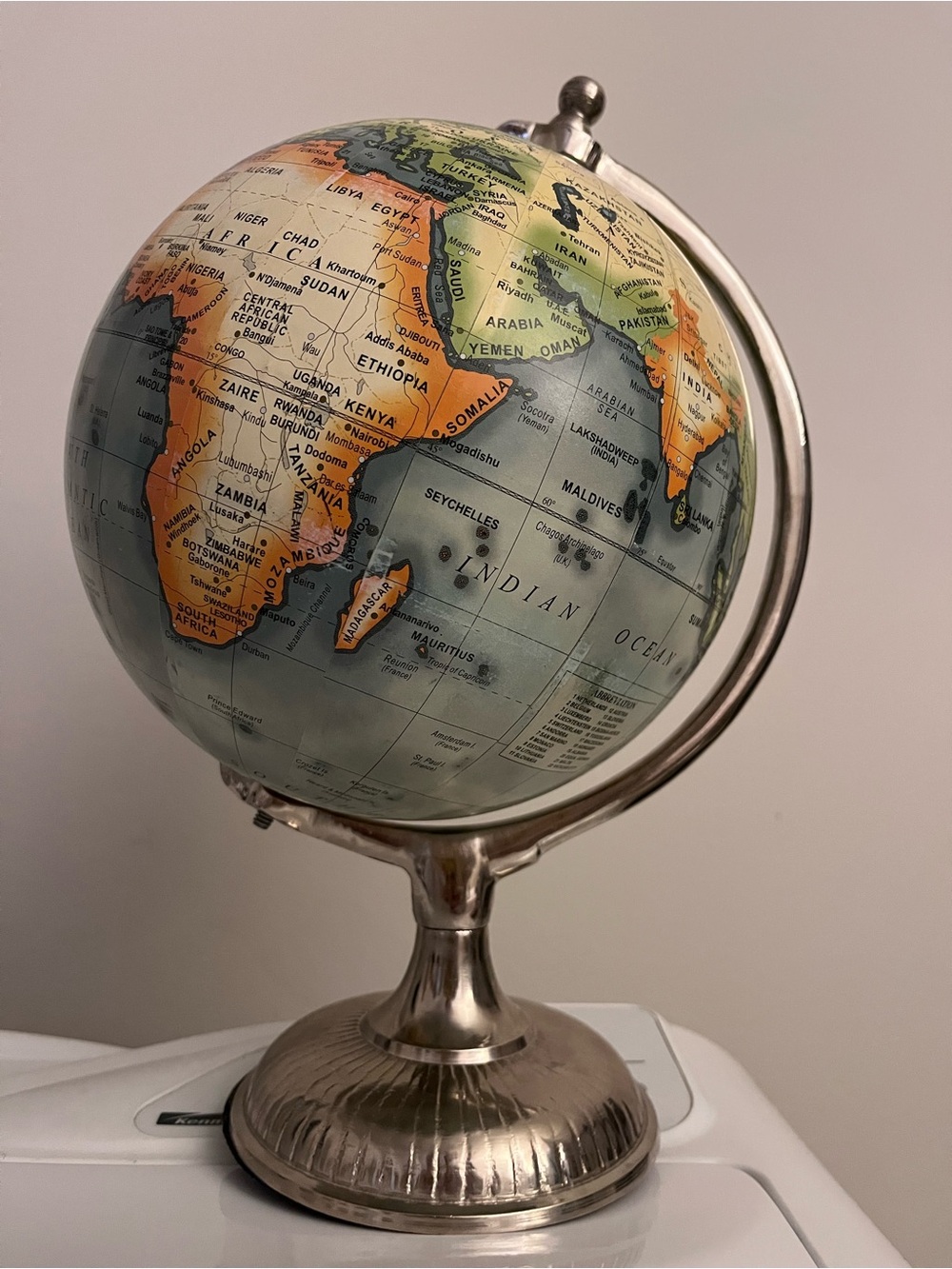 Decorative Orange & Aqua Table Globe - Home Accent